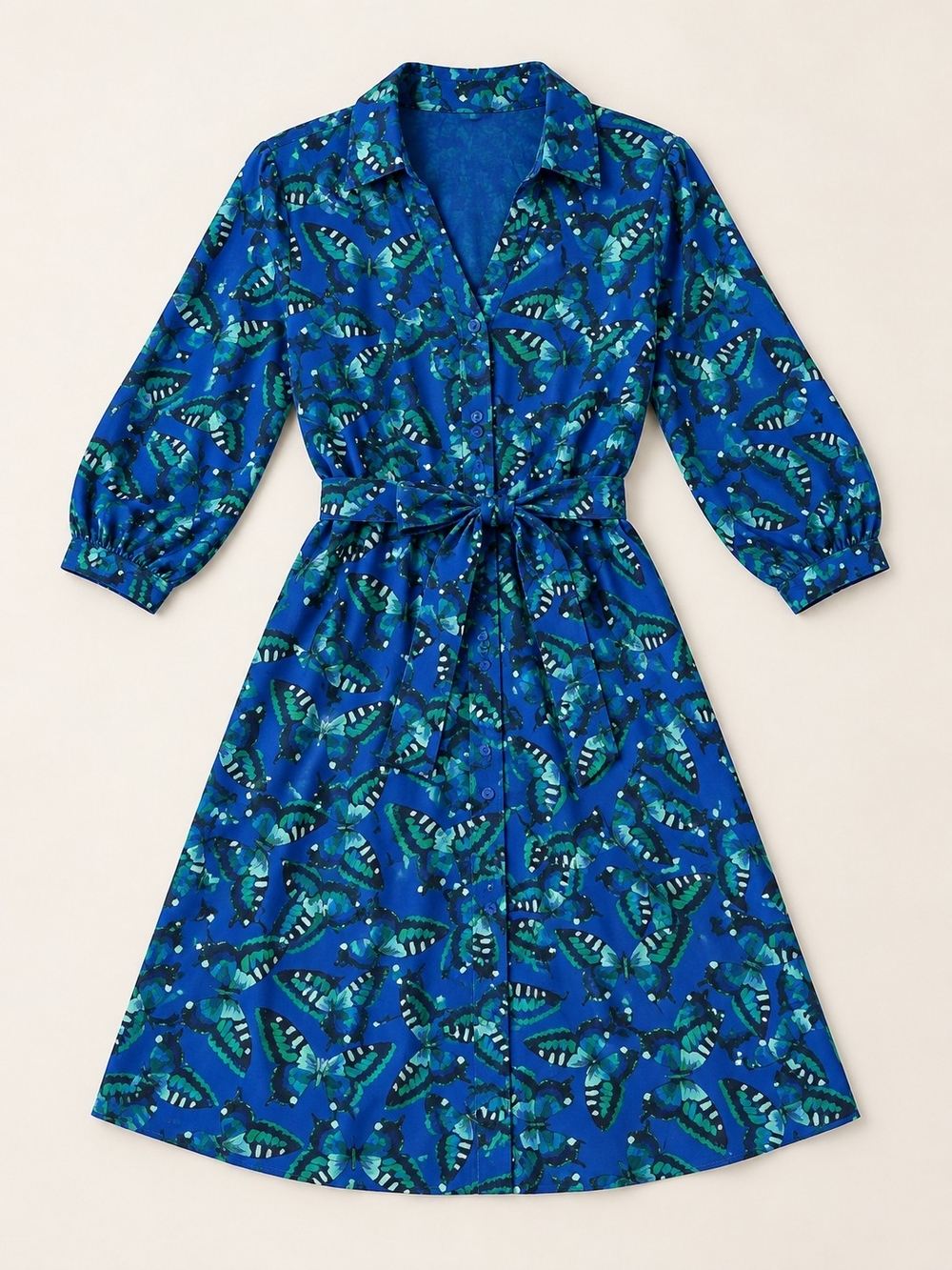 Maeve Anthropologie Blue Butterfly Shirt Dress | Size Medium